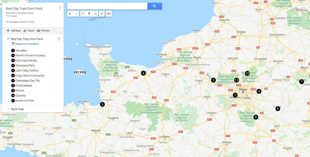 Day trips from Paris Map
