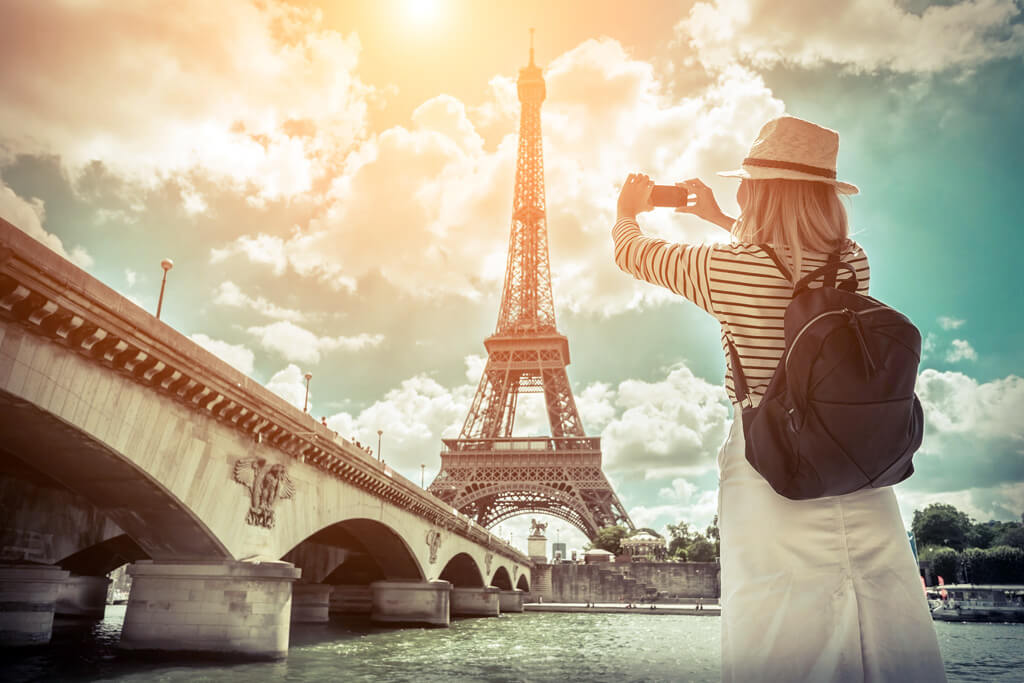 Tourist near the Eiffel Tower