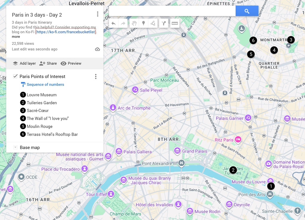 3 Days in Paris - Map Day 2