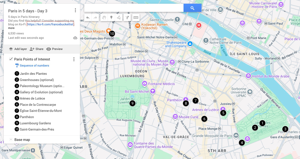 5 Days in Paris - Map Day 3